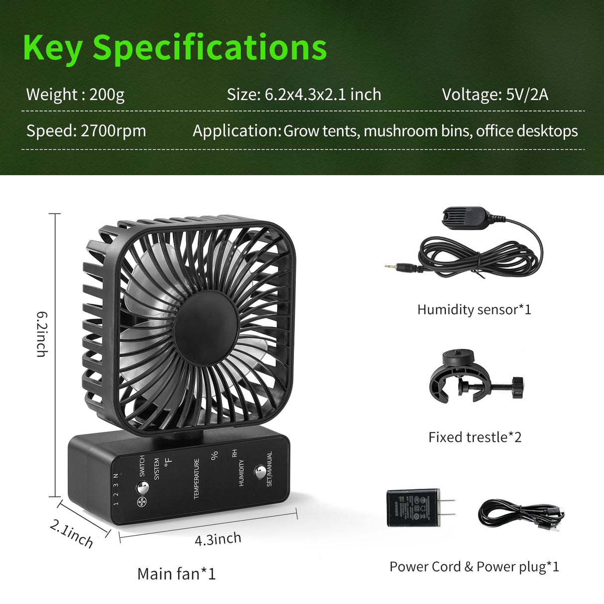 DAOTAILI 4" Grow Tent Fan with Auto Humidity Control | Quiet Oscillating Ventilation, Real-Time Temp & Humidity Monitoring for Hydroponics, Greenhouses & Indoor Gardens