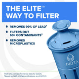 Brita 27 Cup Water Filter Dispenser with Elite Filter, NSF Certified to Remove 99% of Lead, Reduces 30 Contaminants Including Microplastics, Mercury & Chlorine, SmartLight Indicator, BPA-Free, Black