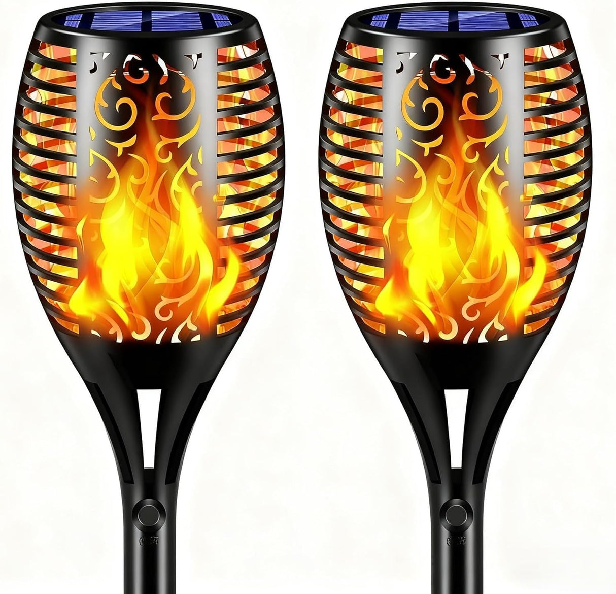 TomCare Solar Lights Outdoor 99 LED Higher & Larger Flickering Flame Solar Torch Lights 43" Decorative Waterproof Solar Powered Pathway Landscape Lighting for Garden Patio Yard, 2Pack (Black)