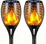 TomCare Solar Lights Outdoor 99 LED Higher & Larger Flickering Flame Solar Torch Lights 43" Decorative Waterproof Solar Powered Pathway Landscape Lighting for Garden Patio Yard, 2Pack (Black)