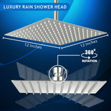 Voolan Rain Shower Head - High Flow Large Rainfall Shower Heads Made of Stainless Steel - Waterfall Bathroom Square Showerhead - Ceiling or Wall Mount (12" Brushed Nickel)