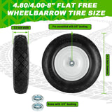 4.80/4.00-8 Tire and Wheel, 16" Flat Free Solid Wheelbarrow Tire with 5/8"&3/4" Bearings 3" Hub, 14"-16" Universal Fit Wheelbarrow Tires for Hand Truck/Garden Trailer/Trolley/Wagons