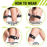 Pro-Tec Athletics IT Band Compression Wrap, Knee Brace, Compression Wraps, Knee Strain, Knee and Outside of Knee Support, Iliotibial Band Syndrome, Adjustable, Men & Women, Working Out
