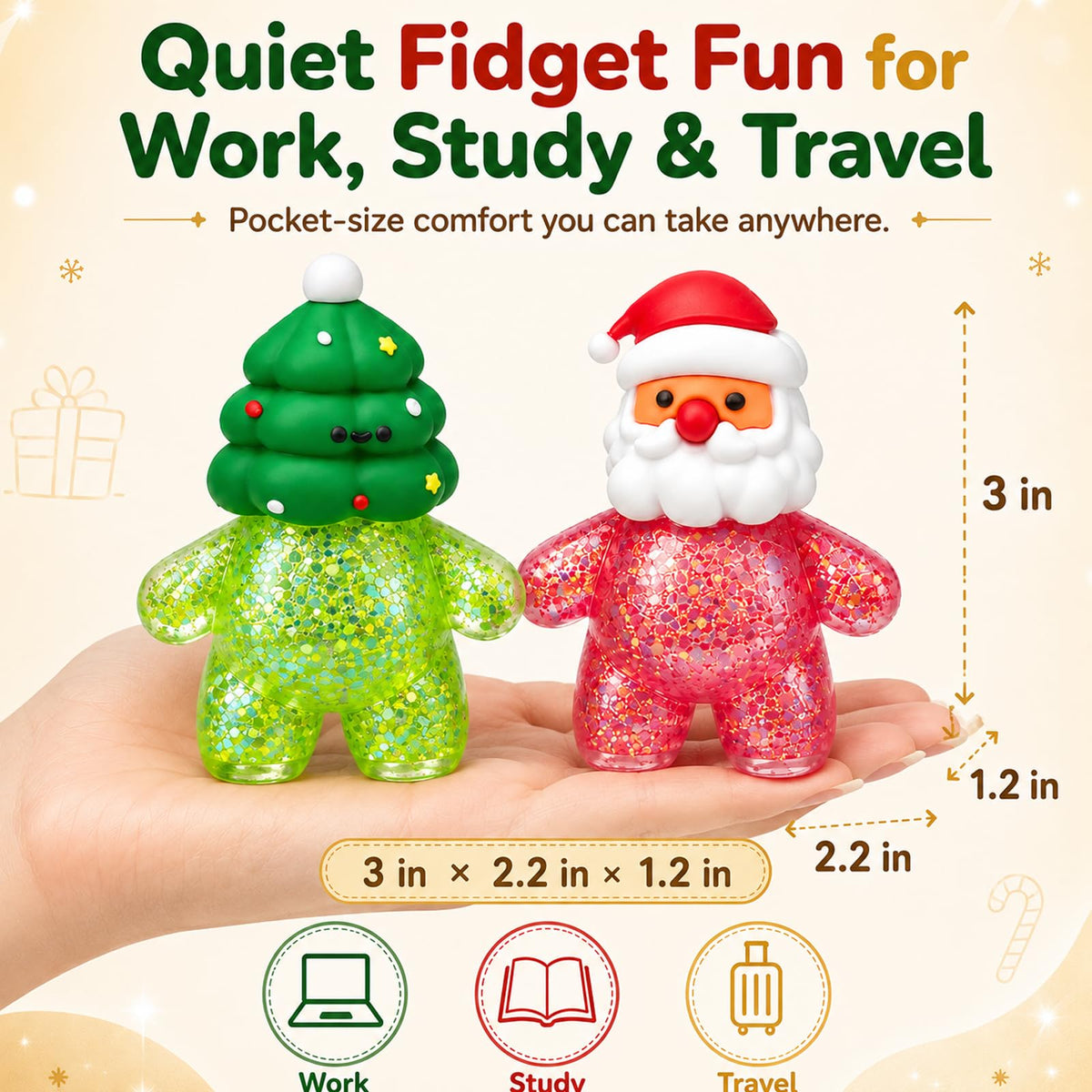 4Pcs Christmas Squishies Toy, Shiny Slow Rising Squeeze Squishy Toys with Soft Body, Fidget Stress Ball, Santa, Snowman,Reindeer,Christmas Tree, Stocking Stuffers, White Elephant Gift for Kids Teens