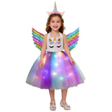 Davsolly Unicorn Costume for Girls Led Light Up Unicorn Princess Tutu Outfit for Halloween Dress Up Birthday Christmas Gifts