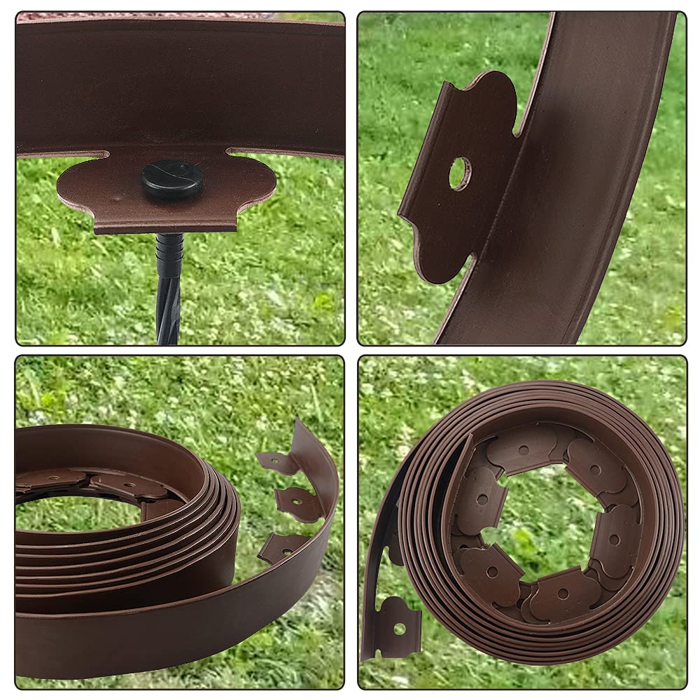 40 Ft Landscape Edging Kit, Brown Garden Edging Border with 40 Edging Garden Stakes, Plastic Landscaping Edging Roll for Flower Bed Lawn Driveway Yard