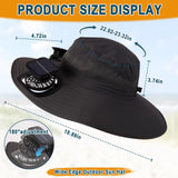 Solar Fan Hat for Men & Women, Wide Edge Outdoor Sun Hat with 2 Built-in Fans, UPF 50+ Waterproof Outdoor Hiking Camping Fishing Hat, 3 Speed Adjustable Fan Hat (Khaki)
