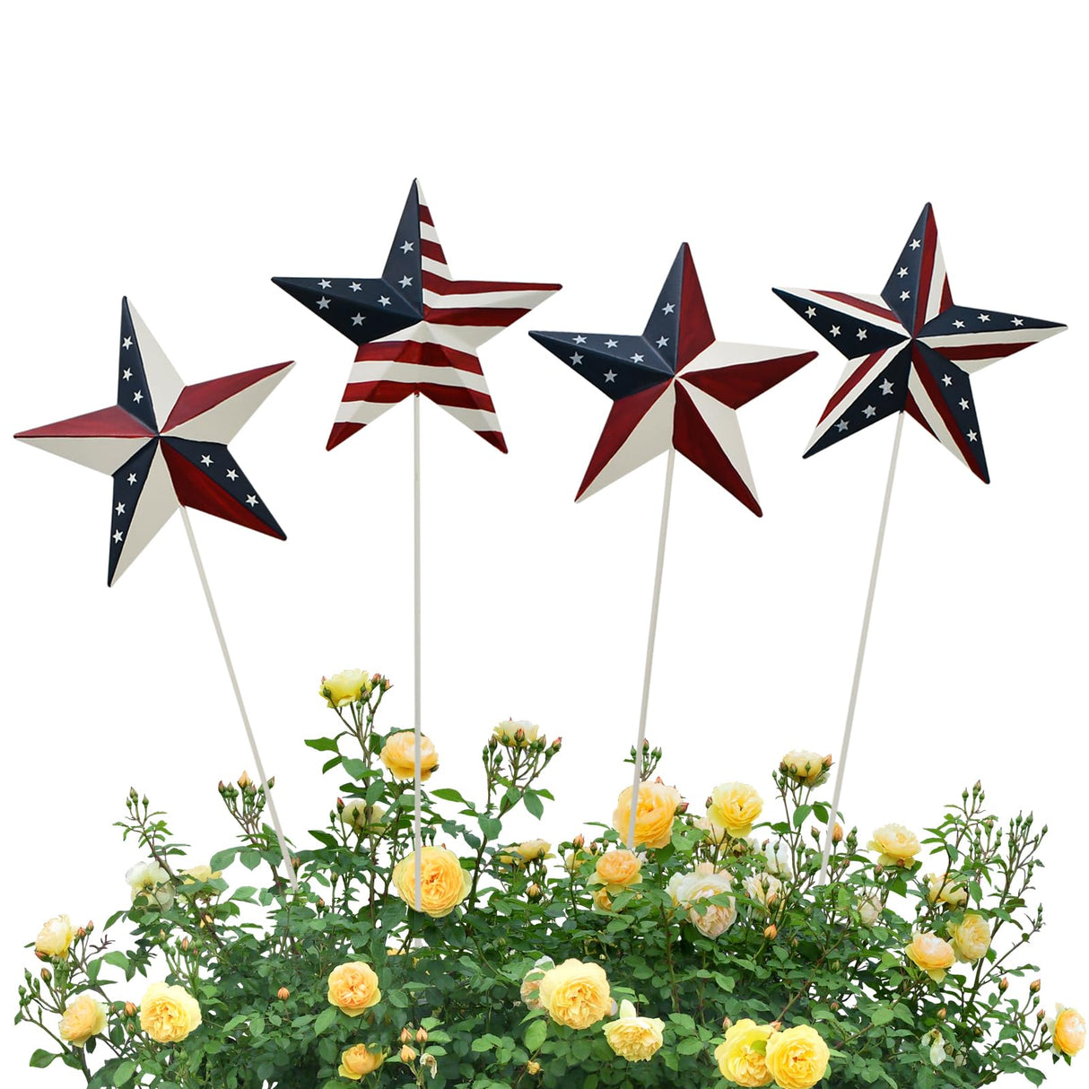 Aecipl Metal American Flag Garden Stake Set of 4, USA Yard Sign Lawn Decoration Indoor Outdoor Patriotic Decor for July 4th Independence Day Memorial Day Party (Star)