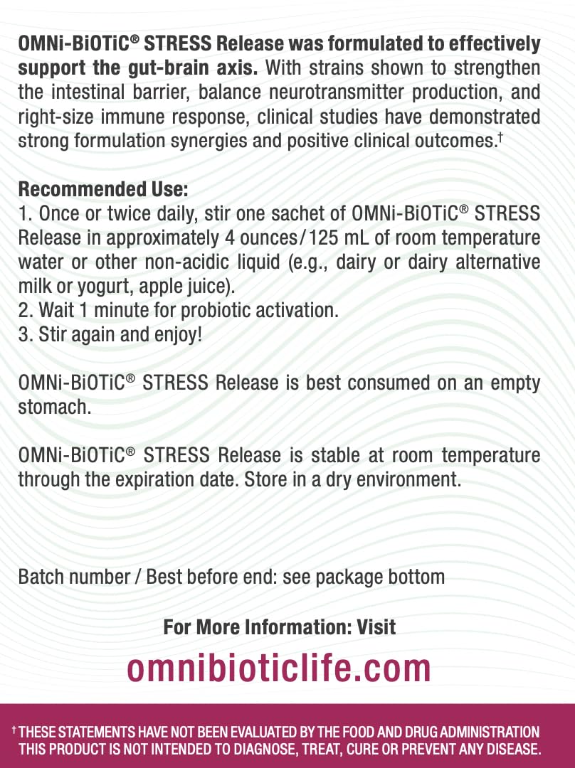 OMNi BiOTiC Stress Release - Clinically Tested Probiotic for Stress Management & Gut-Brain Axis Support - Stress Probiotic and Mood Probiotic - Vegan, Non-GMO (28 Daily Packets)