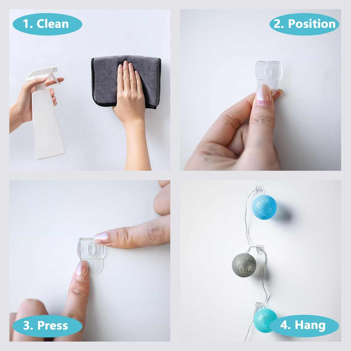 MOVELYST 240 Mini Clear Light Clips with 300 Adhesive Strips, Damage-Free Indoor Mini Wall Hooks for Hanging, Removable Clips for Christmas Decoration