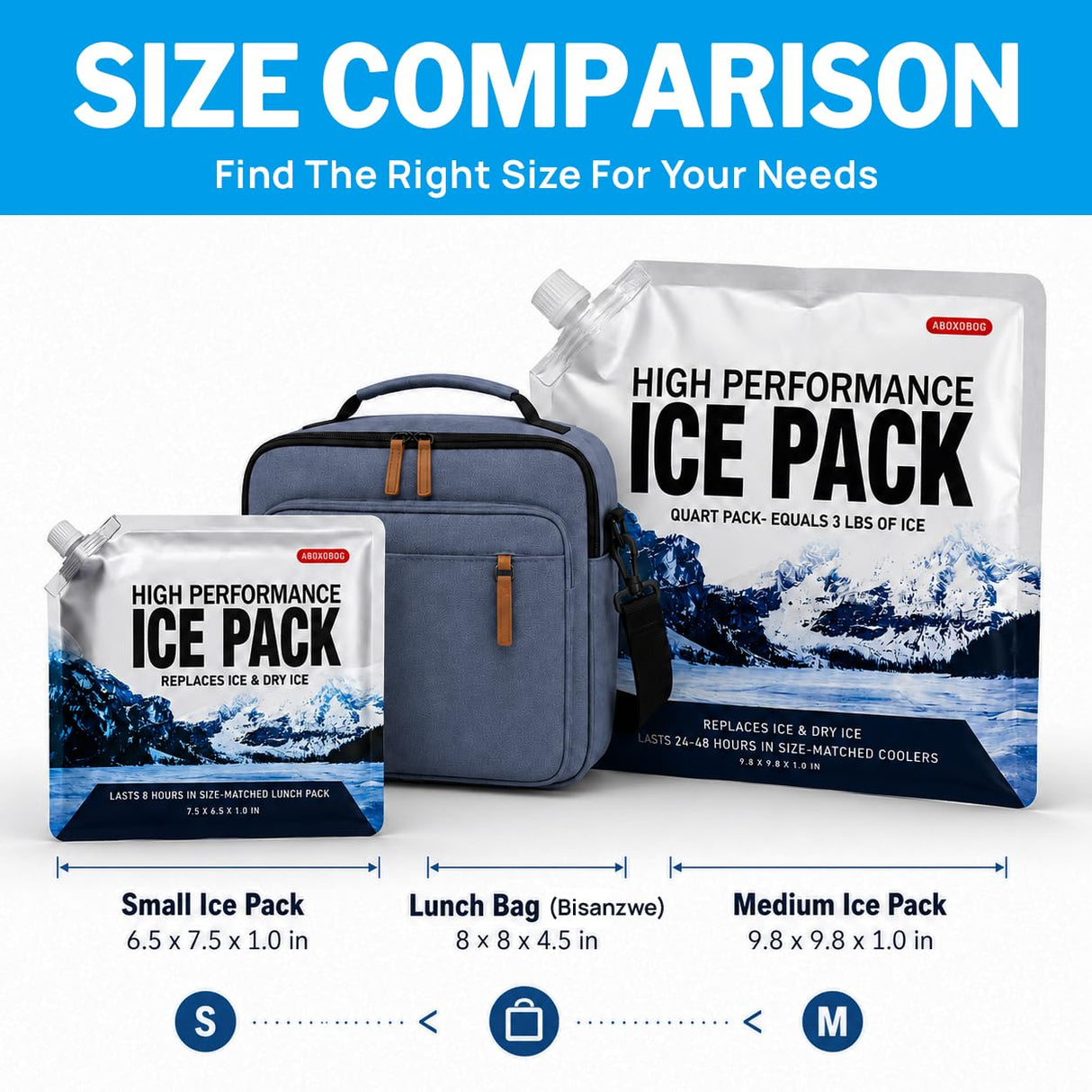 ABOXOBOG Reusable Ice Packs for Coolers Long Lasting Gel Freezer Packs for Lunch Bags Cooler Backpack Lunch Box for Camping & Picnics (9.8"x9.8"x4P)