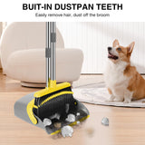 NACENA Broom and Dustpan Set, 52-in Long Adjustable Handle Broom Dustpan Combo with Dustpan Teeth to Automatically Clean Hair Suitable for Home Kitchen Office Hall Floor (Grey&Yellow), 2 Pack