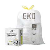 EKO 8 Gallon Trash Bags Drawstring 1.2 Mil - 100 Count White Medium Garbage Bags Unscented, 30 Liter Plastic Kitchen Trash Bags with Easy-Dispense, Code F-1