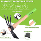 WORKPRO Hoe and Cultivator Garden Rake with 14" Wooden Handle