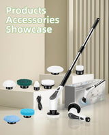 Lichffy Electric Spin Scrubber, Cordless Power Scrubber with 7 Replaceable Brush Heads, 2-Speed Adjustable Handle, IPX7 Waterproof Shower Scrubber for Bathroom, Tile, Tub, White-rx2