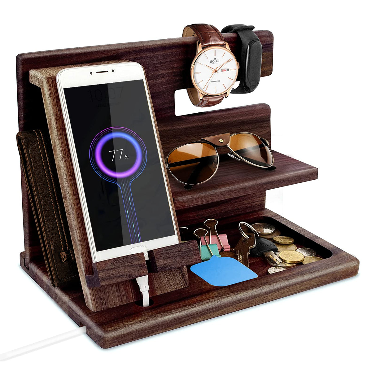 Gifts for Men Bedside Organiser Wood Phone Docking Station Dad Birthday Gifts for Him Nightstand Key Wallet Watch Stand Mens Gifts for Xmas Presents for Dad Husband Boyfriend Anniversary & Christmas