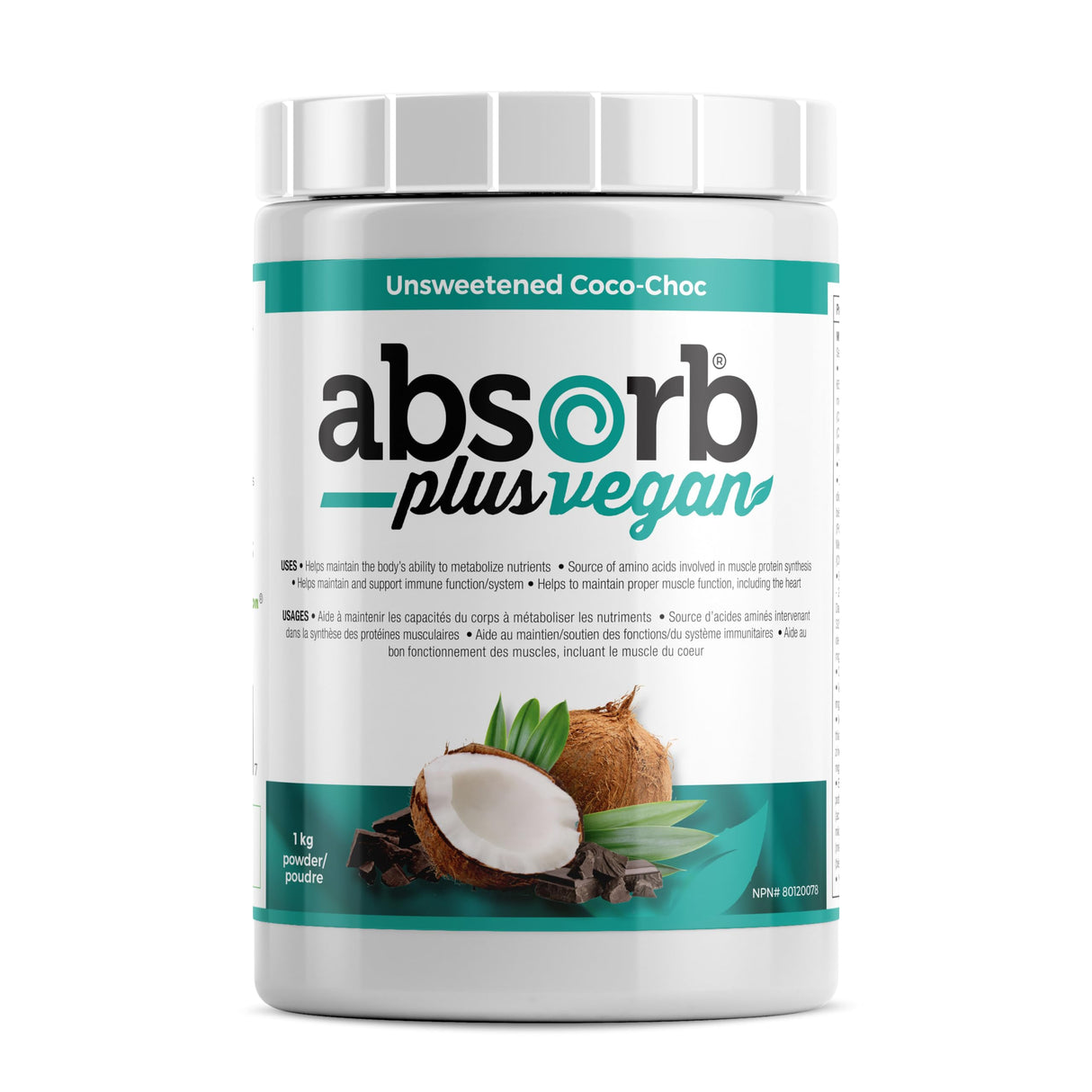 Absorb Plus Vegan Isolate Protein - Gut Health, Nutritional Support, Natural Ingredients, Non-GMO, Gluten-Free, Organic Sprouted Rice Protein (2.2 lbs, Unsweetened Coco-Choc)