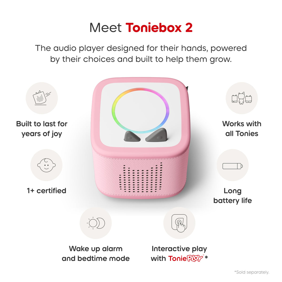 Toniebox 2 Audio Player Disney Princess Bundle for Kids 3+ with Ariel, Moana, Merida, and Belle - Cloud Pink