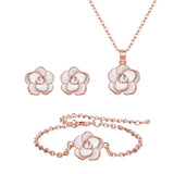 EleQueen 3Pcs Rose Flower White Rose Gold Plated Child Jewelry Set