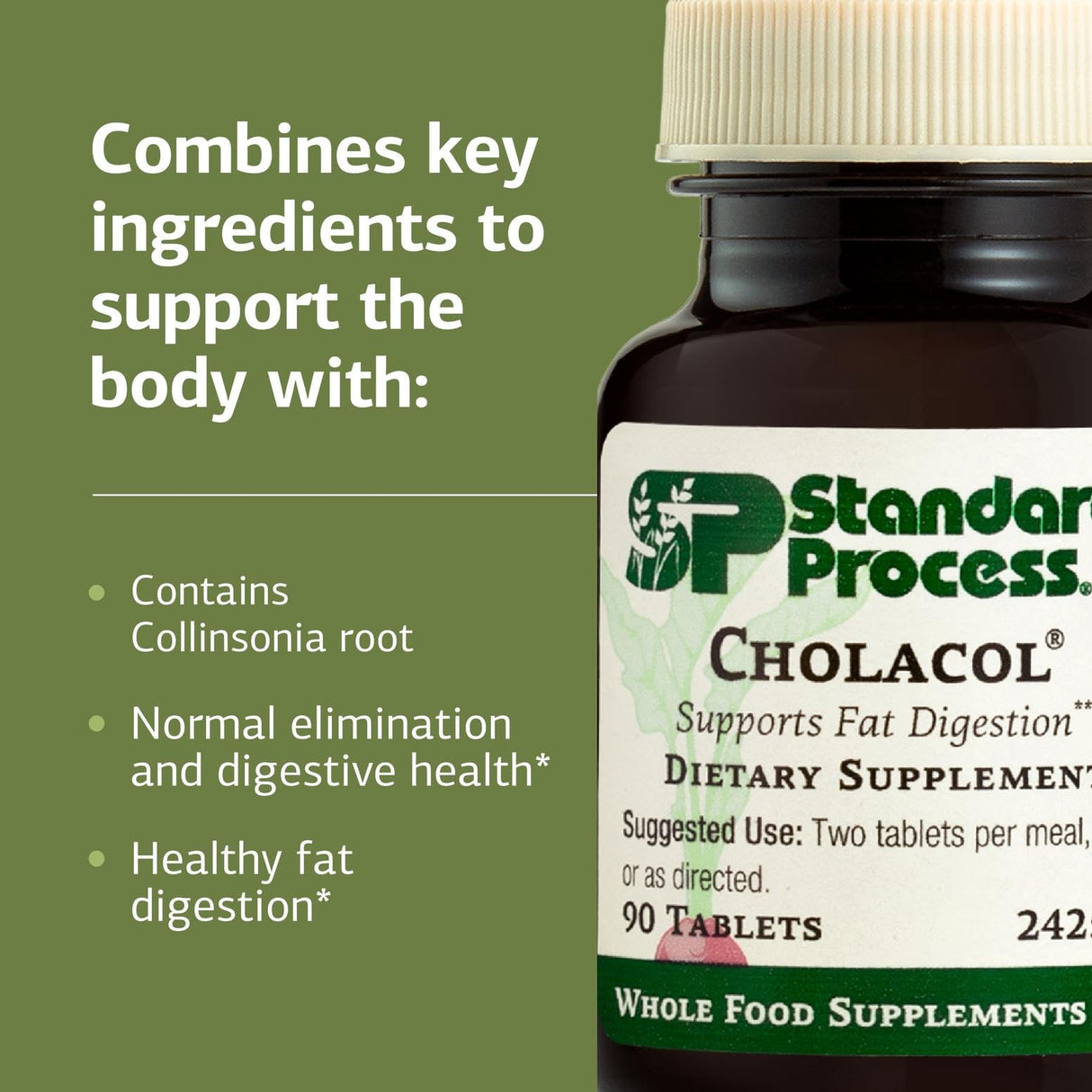Standard Process Inc. Cholacol - Gallbladder Support Supplement - Fat Digestion Supplement for Digestive Health & Bile Support - Gluten-Free, Non-Dairy & Non-Soy - 90 Tablets
