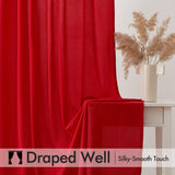 MIULEE Red Privacy Sheer Curtains That Let Light in 84 Inches Long Non-See-Through Semi Sheer Curtain Light Filtering Window Curtains Christmas Drapes for Living Room Bedroom 2 Panels Set