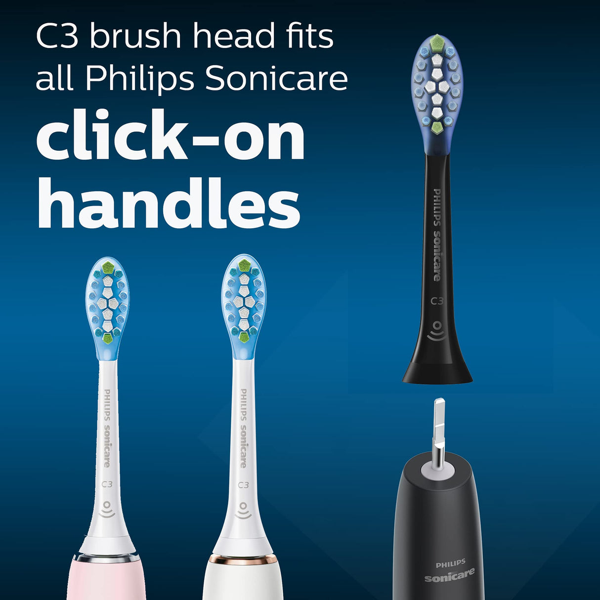 Philips Sonicare Genuine C3 Premium Plaque Control Replacement Toothbrush Heads, 2 Brush Heads, Black, HX9042/95