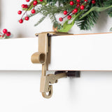 [Fireplace Stocking and Garland Hanger] - Patented Mantle Holder Has Two Hooks - Hold Christmas Stocking and Hang Garland - Durable Wrought Iron - Padded Contact Points (3 Pack - Gold)