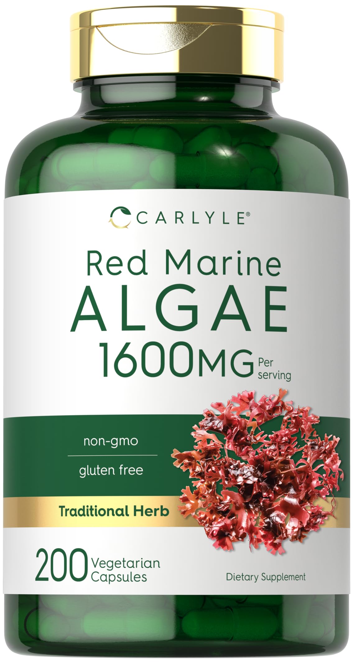 Carlyle Red Marine Algae 1600mg | 200 Capsules | Vegetarian Supplement | Non-GMO, Gluten Free