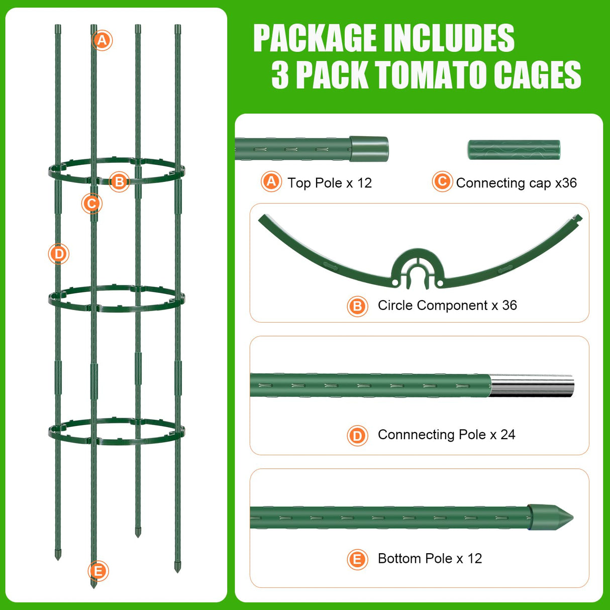 POILKMNI 3 Pack Tomato Cage for Garden - 59'' Tall Plant Support Heavy-Duty Tomato Trellis, Adjustable Garden Trellis for Climbing Plants Vines Vegetables Flowers Cucumber Peony Plant Cage