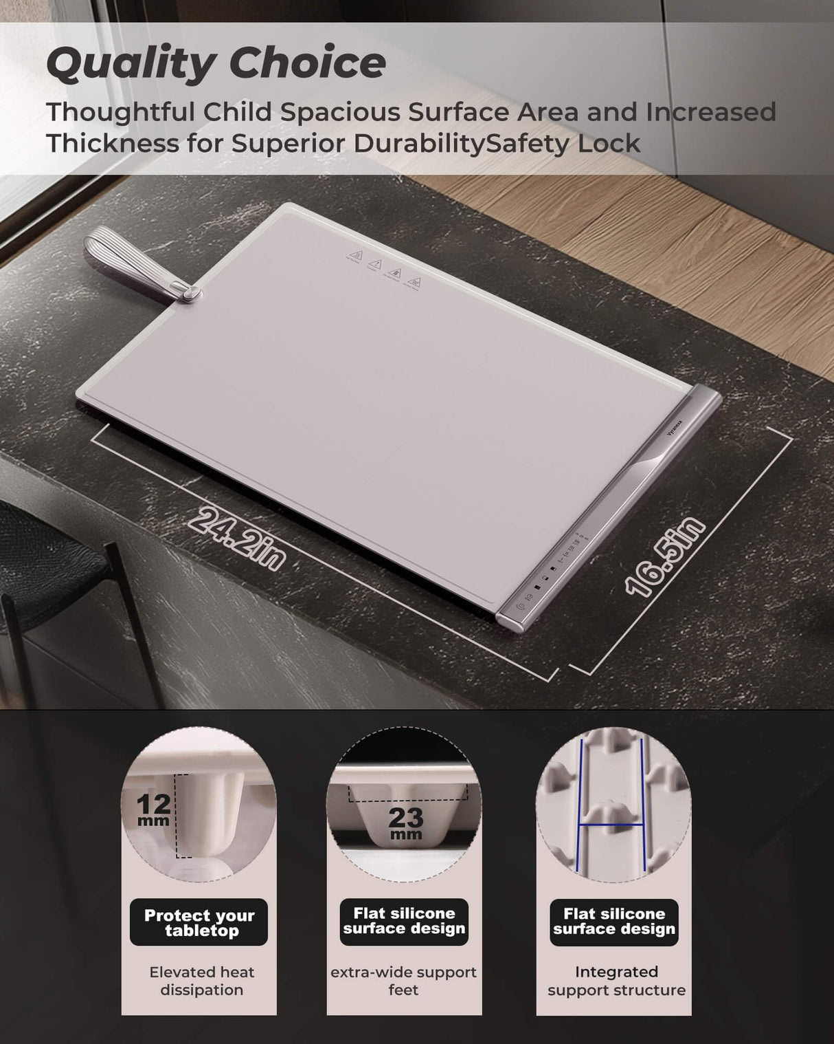 Food Warming Mat with Dual Heating Zones, 4 Temp Settings, Silicone Easy-Clean, Auto Shut-Off, Timer, Child Lock, Portable for Buffet, Party & Travel, 350W, 120V(AC), (White)