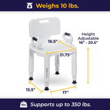 Drive Medical RTL12505 Handicap Bathroom Bench with Back and Arms, White