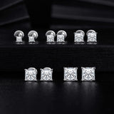 18K White Gold Plated Princess Cut Cubic Zirconia Screw Back Stud Earring Pack of 5 Pairs (5 Pairs)