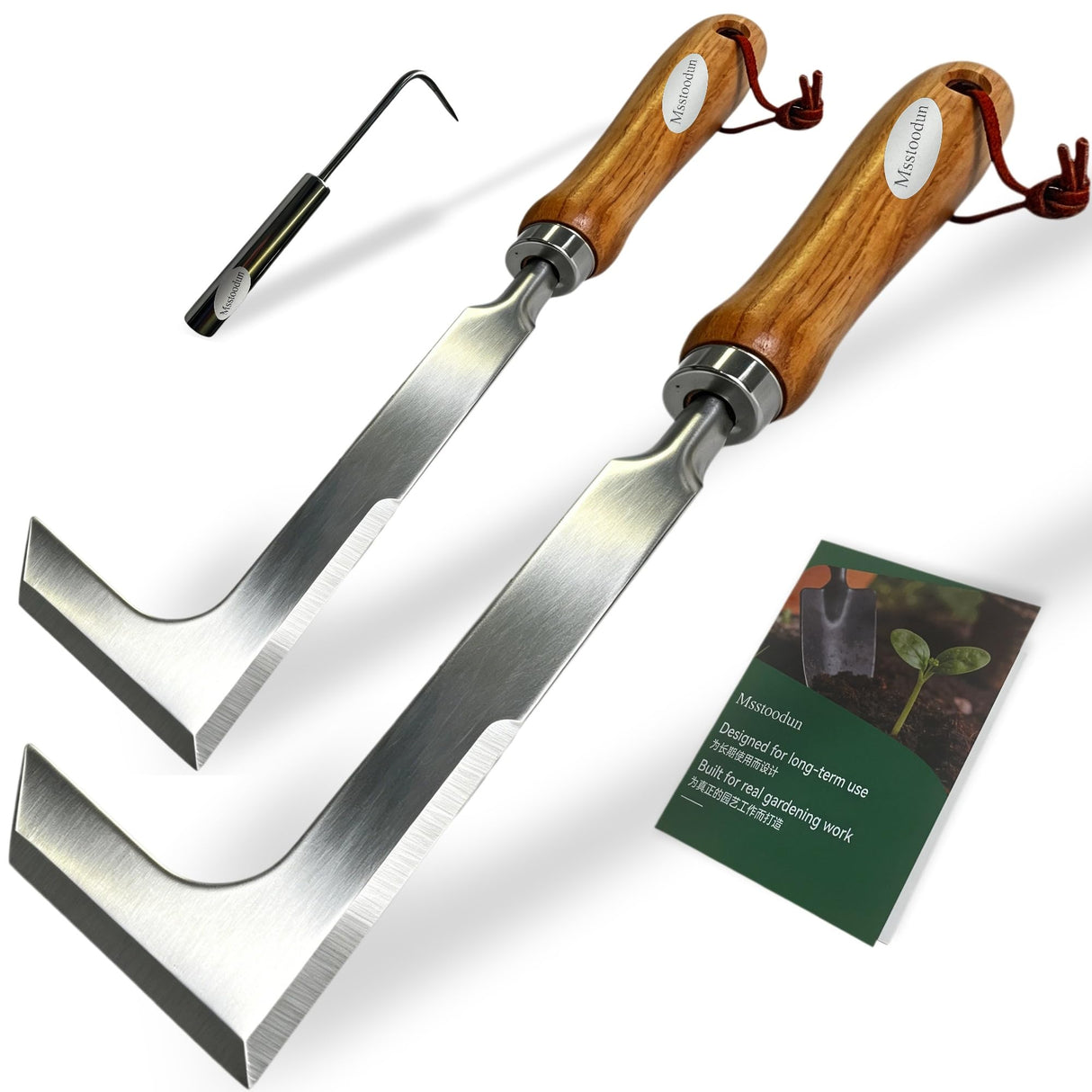 Msstoodun 2 Pack Crack Weeder Tool with Bonus Root Hook, Lightweight Manual Weeding Tool for Sidewalk Cracks, Patio, Driveway & Pavers, Ergonomic Weed Remover for Grass, Moss & Small Weeds