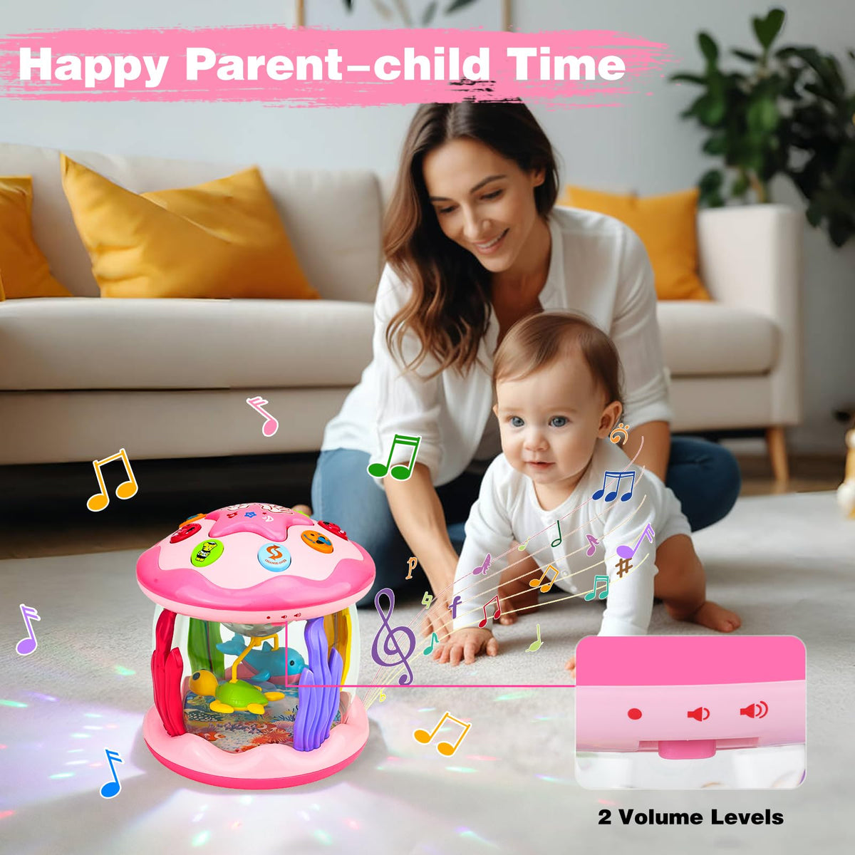 Baby Girl Toys 0-6 Months: Musical Light Up Tummy Time Ocean Rotating Toy