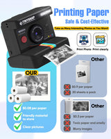 Eveedo Instant Print Camera for Kids,Dual Len Kids Cameras with 2.4 Inch Screen, Christmas Birthday Gifts for Girls Age 3-12, Portable Toddler Toy for 3 4 5 6 7 8 9 10 Year Old Girls Boys (Black)