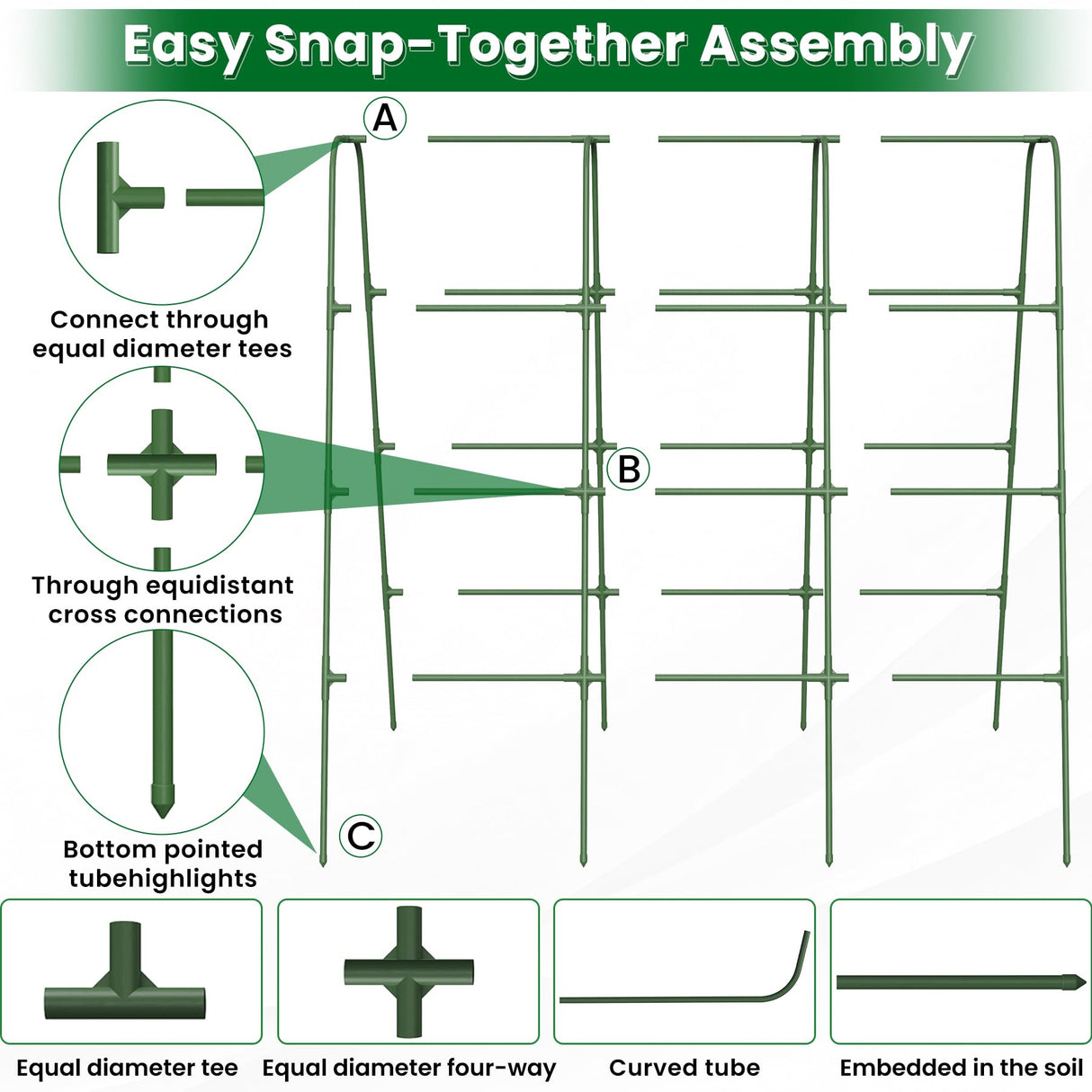 63"/5FT Heavy Duty Cucumber Trellis for Raised Beds, 16mm Metal Garden Trellis with Netting & Clips, Tall Vegetable Trellis for Tomatoes, Beans, Peas & Climbing Plants