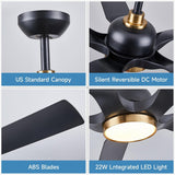 Black Gold Modern Ceiling Fans with Quiet Reversible DC Motor, Smart Ceiling Fan with Remote/App/Alexa Control, Damp-Rated Fan for Indoor Exterior Patios Porch Gazebo