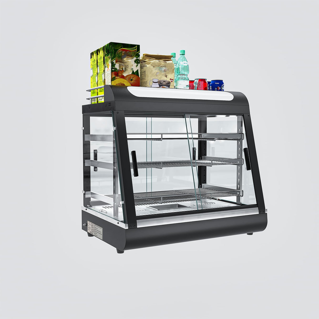 27 inch Countertop Food Warmer Display Case, 3-Tier Commercial Food Warmers with Top Rack for Milk/Bottles for Pizza/Pretzel, 3-Color Lighting, w/Thermometer for Cafeteria Kitchen Restaurant