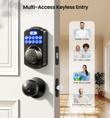 Veise Keyless Entry Door Lock with 2 Knobs, Electronic Backlit Keypad Deadbolt with Handle Set, Auto Lock, One-time Codes, Smart Deadbolt for Front Door, Easy Installation, Matte Black
