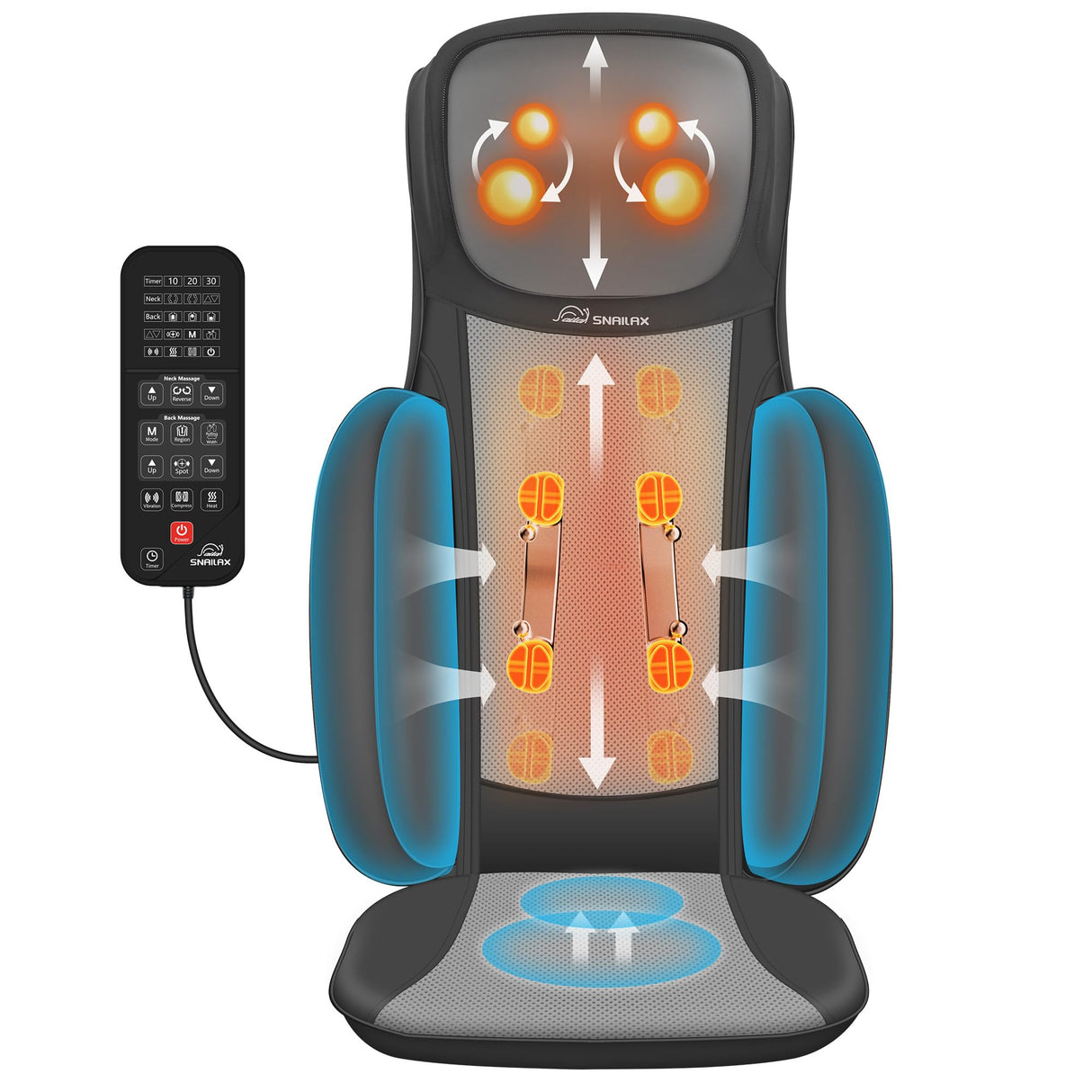 Snailax Shiatsu Neck and Back Massager with Heat, Upgraded Massage Chiar Pad with Compression, Vibration, Chair Seat Massager for Home, Office, Gifts for Men, Women