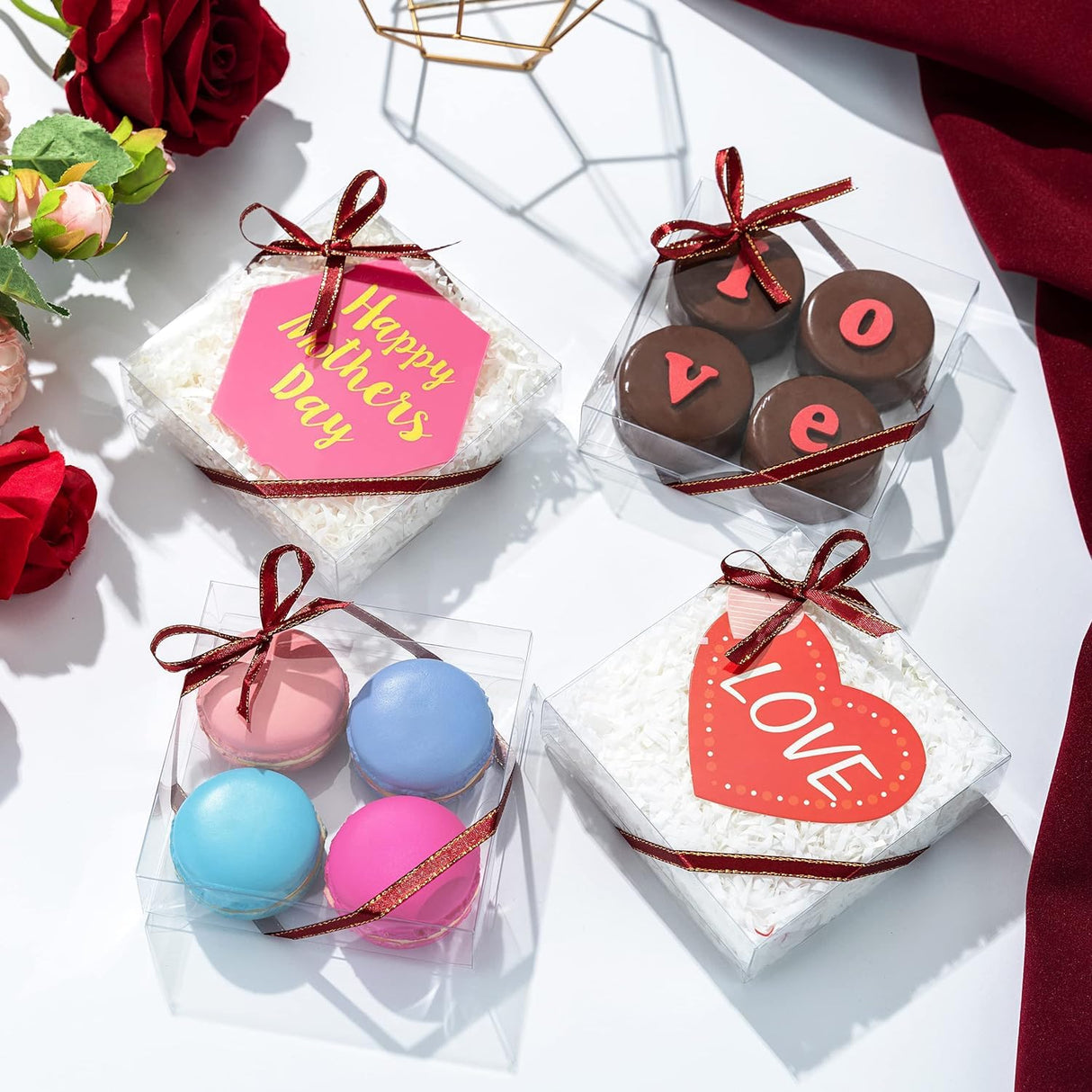 TEMLQPACK 100 Pack 4x4x1.2inch Clear Single Cookies Boxes Small Bakery Boxe Macaron Boxes Brownie BoxesPastry Boxe for Easter Mother's Father's Christmas Birthday Day