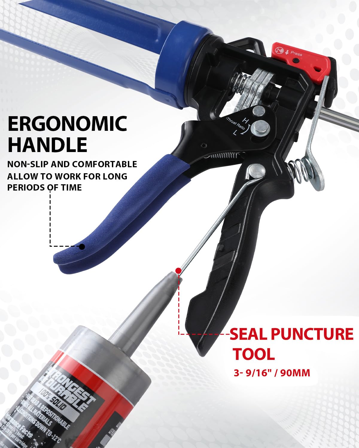 WORKPRO Caulking Gun, Hand Caulk Gun with Adjustable 9:1&18:1 Thrust Ratio