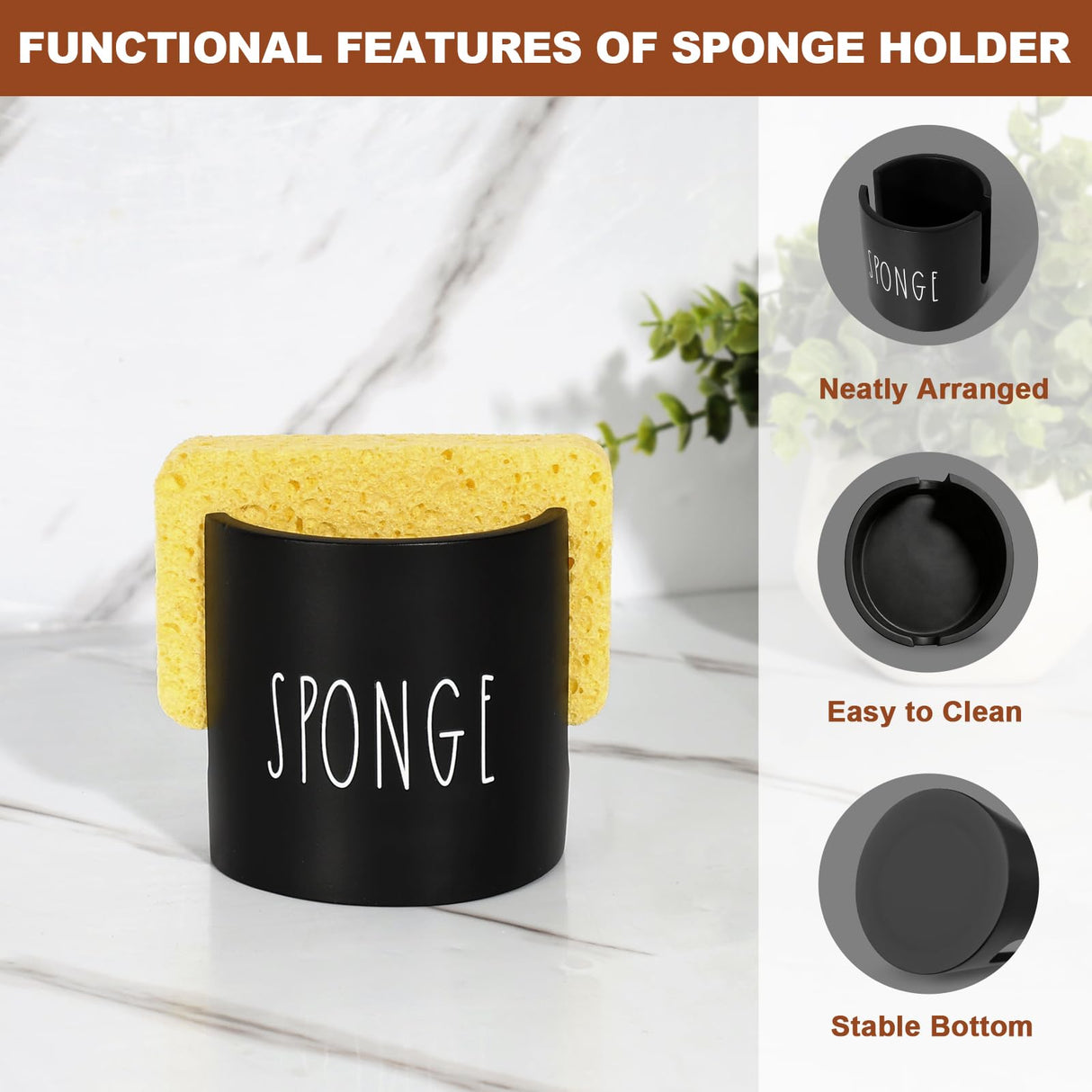 TOLDATLI Hand and Dish Soap Dispenser Set, Kitchen Soap Dispenser Set with Sponge Holder, 16.9oz Amber Glass Dispenser, Waterproof Labels, Instant Dry Tray|Upgrade for Your Kitchen and Bathroom