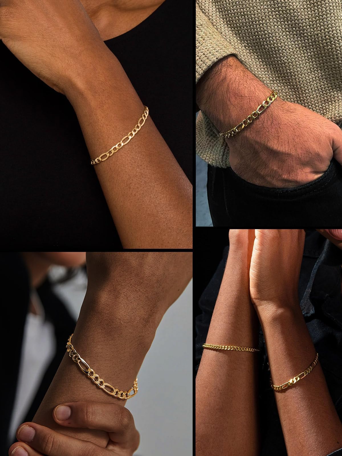 Gold Figaro Bracelet Men&Women Bracelet 6mm 8.3/'' Golden Wrist Chain Bracelet Gift