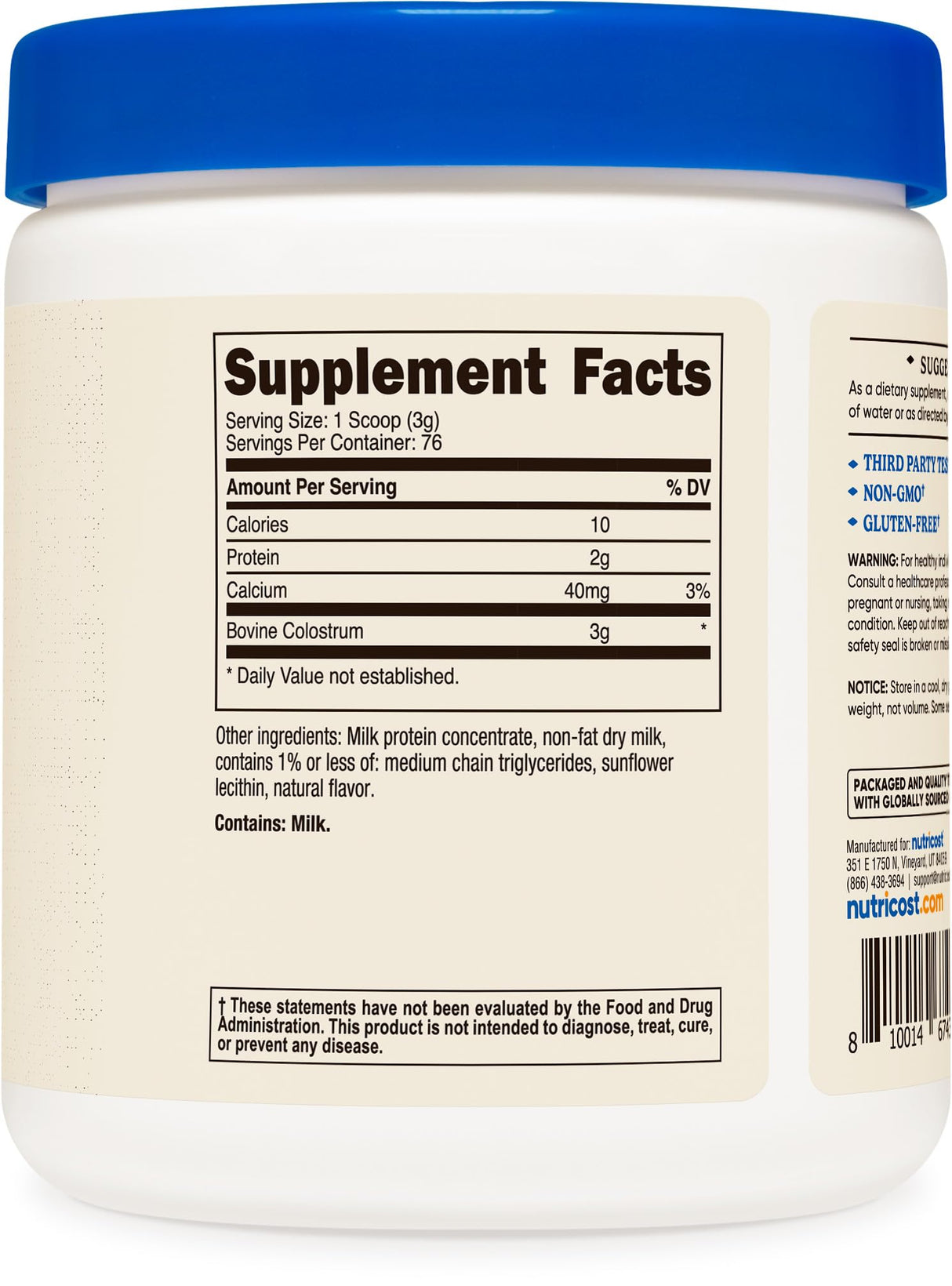 Nutricost Colostrum Powder 8 oz, Lactoferrin and Minimum 30% Immunoglobulins (IgG), from Bovine Colostrum, 3g Per Serving, 76 Servings