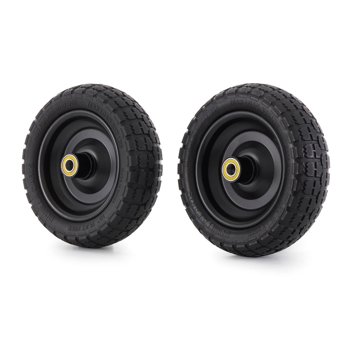 Gorilla Carts 4- Pack 10 Inch No-Flat Replacement Wheels, Heavy Duty Solid Tire - Airless Polyurethane Tires w/ 2.16” Hub, 5/8” Bore for Lawn & Garden Utility Cart and Hand Truck