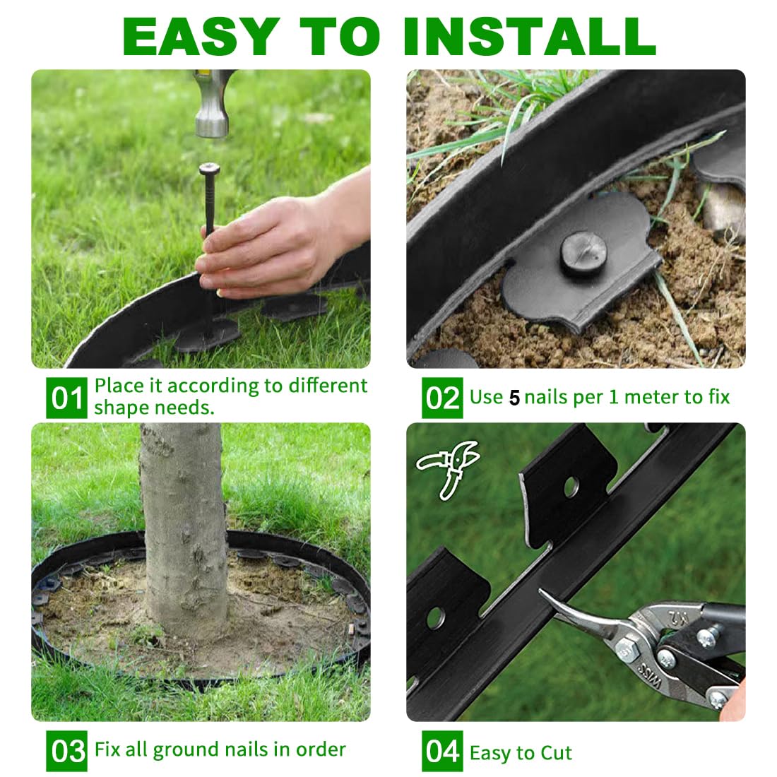Garden Edging Borders 131FT,Landscape Edging Black[Extra Tall 4IN High] with 200pcs Plastic Stakes, Lawn Edging Flexible DIY Fence for Landscaping,Flower Bed,Grass,Gravel,Tree Surrounding