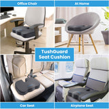 TushGuard Seat Cushion, Office Chair Cushions, Car Seat Cushion, Non-Slip Relief Chair Pad, Memory Foam Butt Pillow for Computer Desk, Office Chair, Grey