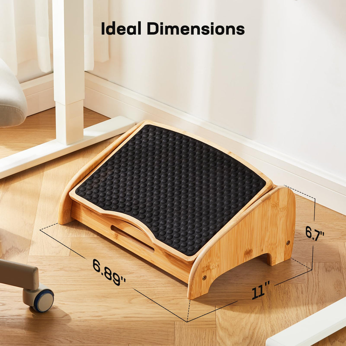 HUANUO Bamboo Foot Rest for Under Desk at Work, Ergonomic Foot Rest with 4 Height Settings, Pebble Massage Surface, Non-Slip Under Desk Footrest for Better Posture, Foot Rest for Home & Office, HNFR11