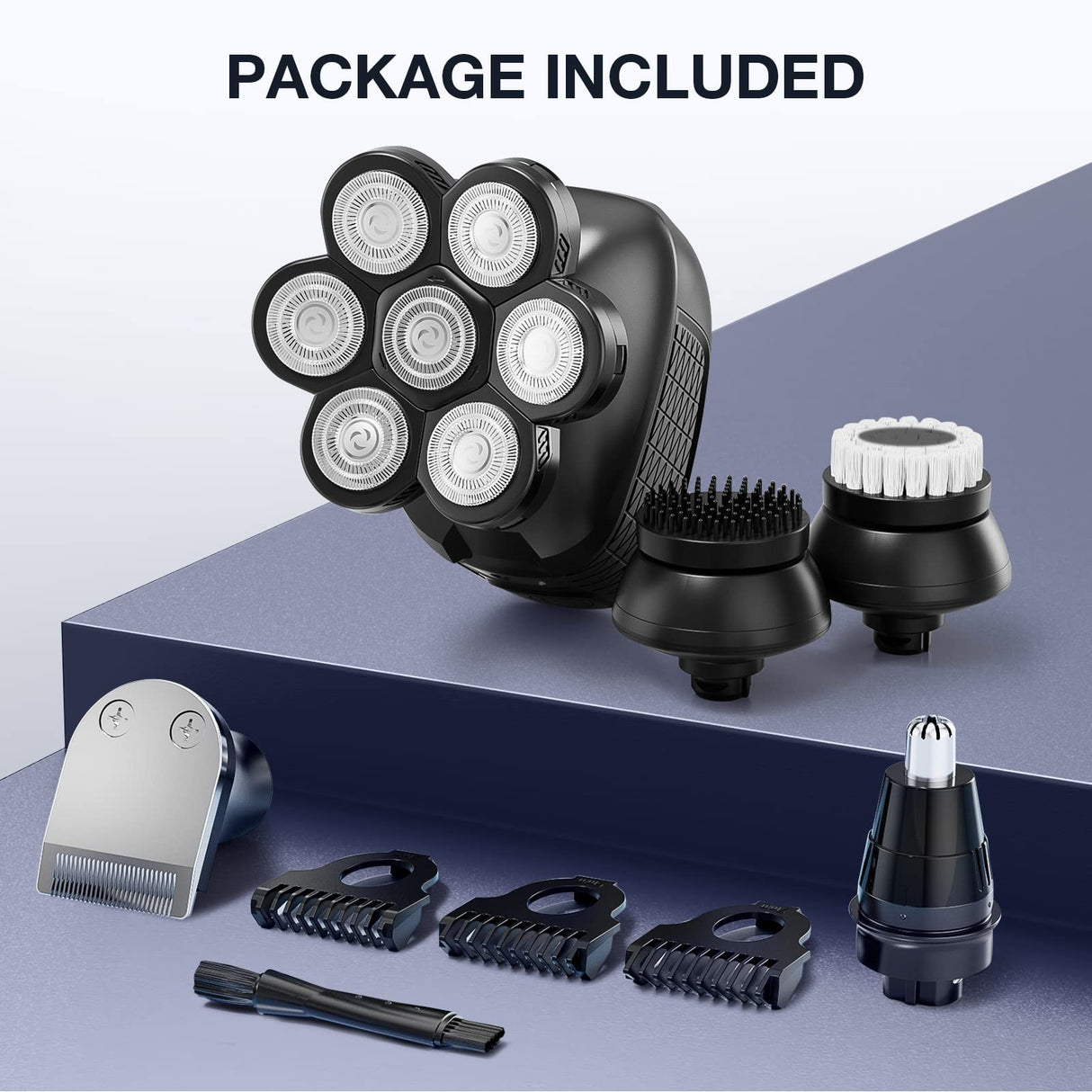 Head Shaver 7D, Wyklaus Head Shavers for Bald Men, Head Electric Razor with Nose Hair Trimmer, Waterproof Wet Dry Mens Grooming Kit, Anti-Pinch (Black)